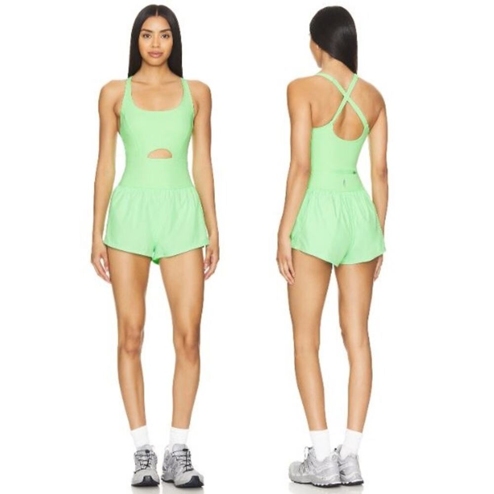 Free People Righteous Runsie Compressive Cutout Slim Fit Neon Lime Size XS